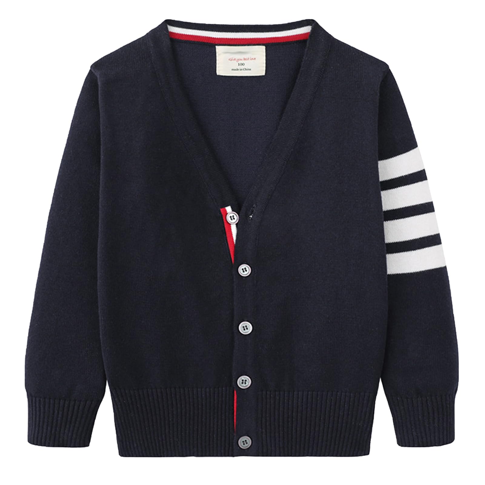 Yimutian Cardigan Suéter con Cuello en V para Niños, Uniforme Escolar, Chaqueta para Niños y Niñas, Manga Larga, Suéter con Botones