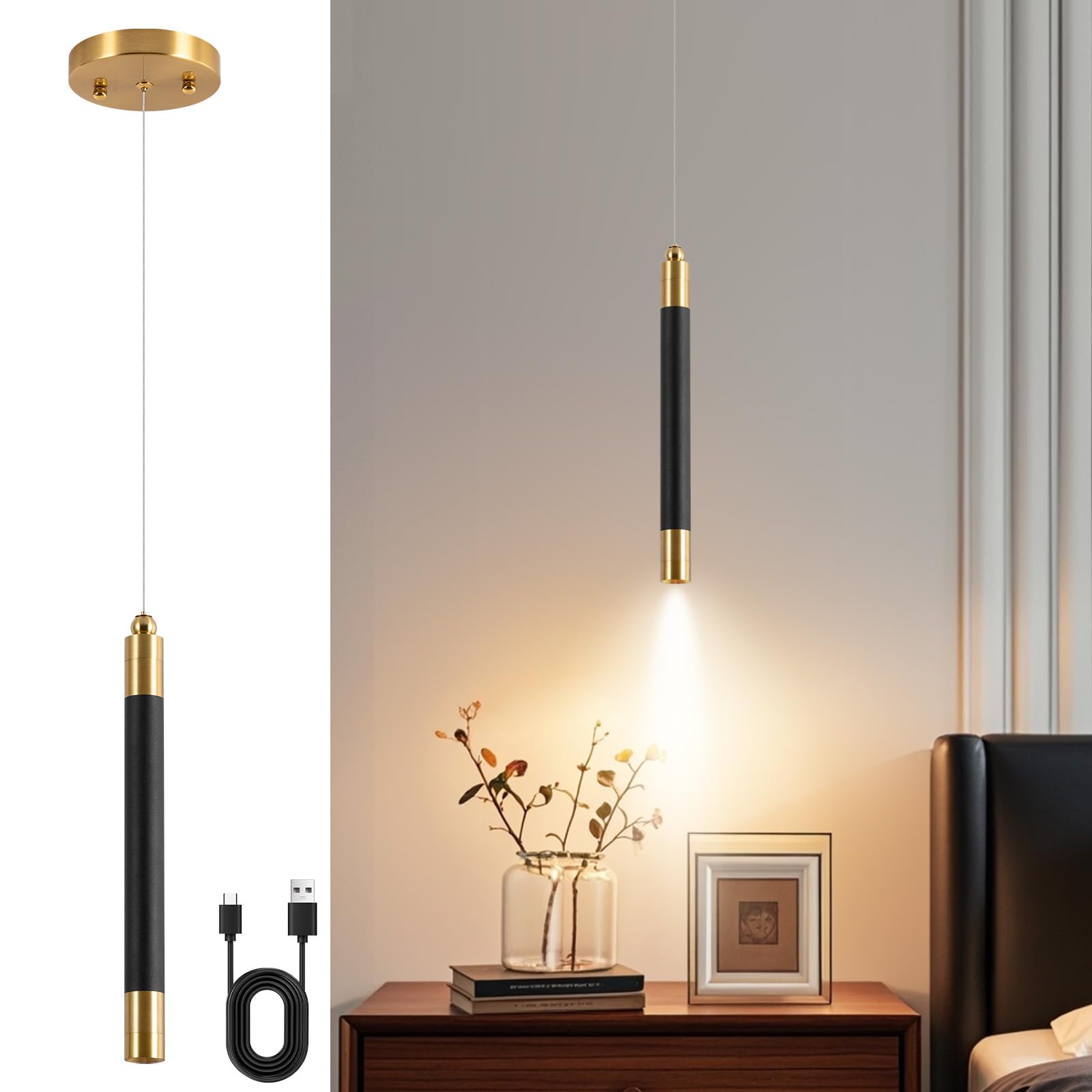 Vloitgol Battery Operated Pendant Light, Battery Hanging Pendant