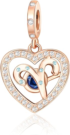 Zodiac Sign Charm for Bracelets and Necklaces Rose Gold 925 Sterling Silver Charms, 12 Horoscope Constellation Birthstone Beads for Women