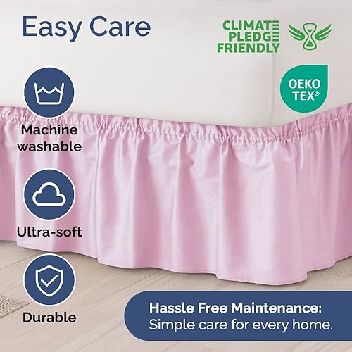 Miniatura 6 de CGK Linens - Falda de cama envolvente con volantes, color rosa claro, para camas de tamaño individual con caída de 24 pulgadas, correa elástica de
