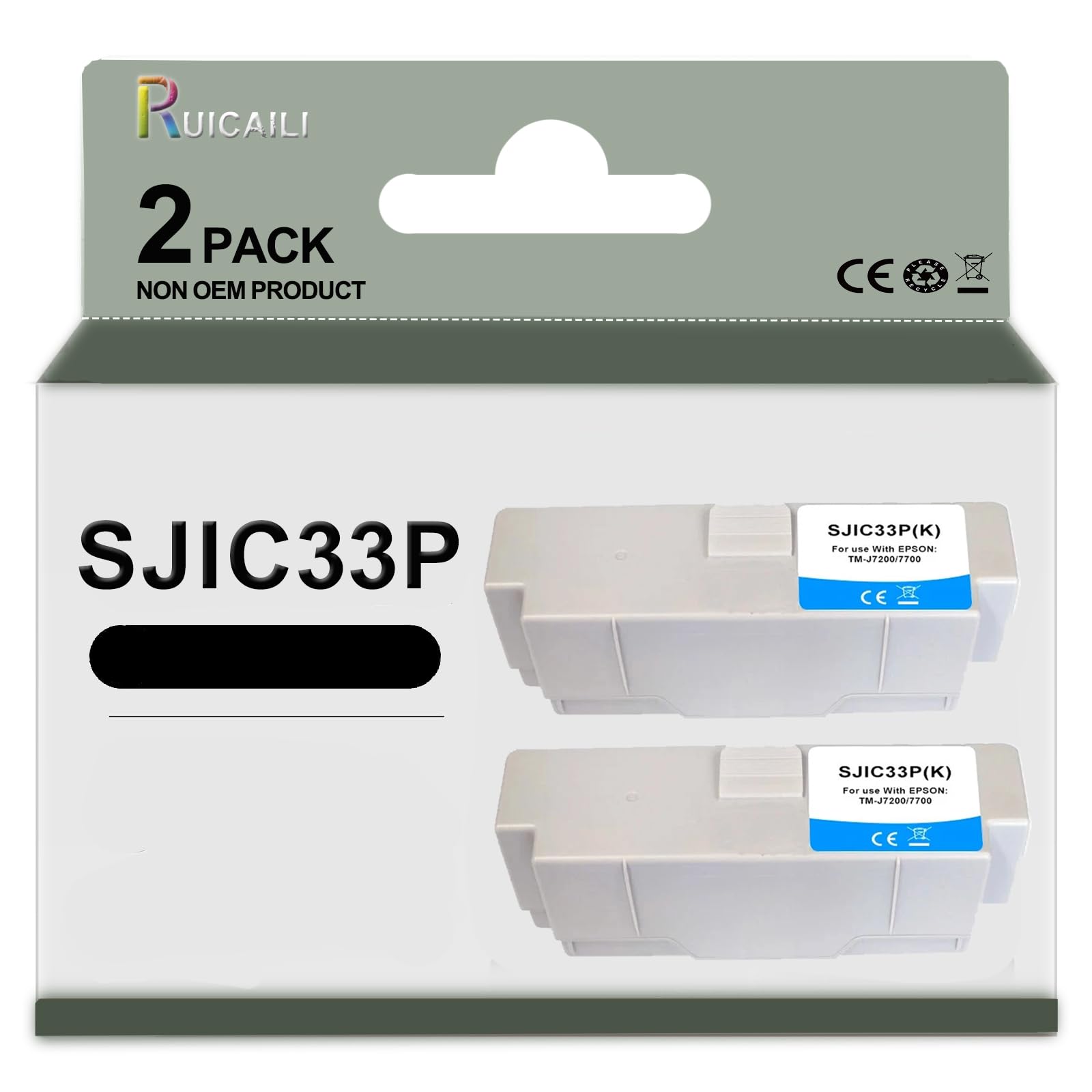 Compatible SJIC33P N SJIC33P SJIC33P (K) Cartouches d’Encre C33S020655 Noir pour EPN TMJ 7700 TMJ 7200 TM-J7700 TM-J7200 TMJ7700 TMJ7200 imprimante (2 Nior)