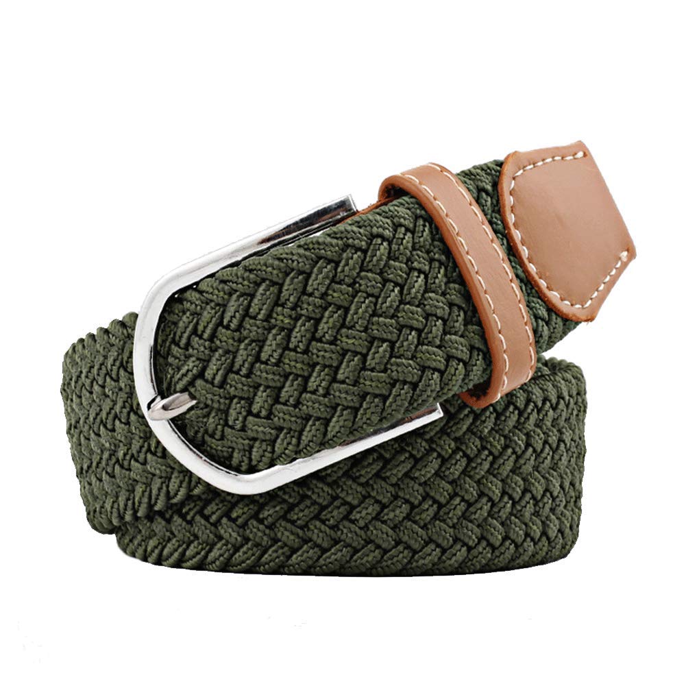 Unisex Elastic Braided Belt Casual Canvas Waistband for Men Women Army Green