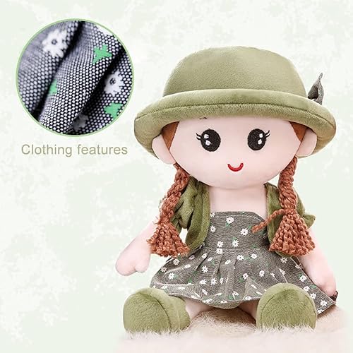Miniatura 5 de Ikasus Muñeca de princesa de peluche con ropa, sombrero y falda, linda muñeca suave para niños, color verde