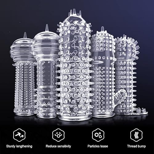 Miniatura 9 de Funda de silicona para el pene reutilizable, con textura elástica, con tachuelas, juego de mangas elásticas para el pene, anillos para el pene,