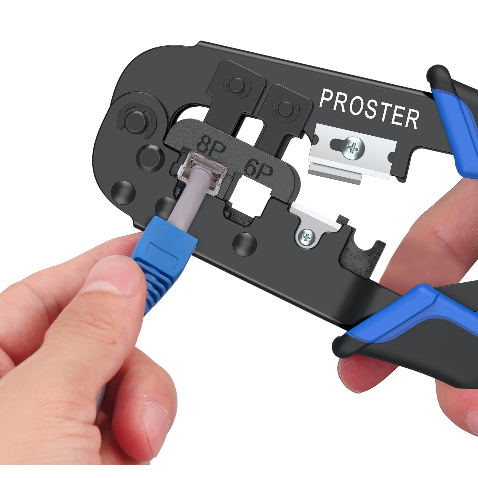 Proster Strumento di Crimpatura RJ45 Cat5 Pinza Crimpatrice per Cavi e Rete Cat5e RJ-11 6P/RJ-12 8P/RJ-45 con Connettori Coperture Fascetta in Nylon Spellafili Cavo Rete