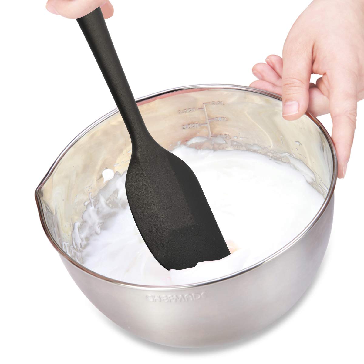 Set di spatole in silicone, 6 spatole in gomma ad alta resistenza al calore, design senza cuciture, set di utensili da cucina (nero, 6 pezzi)