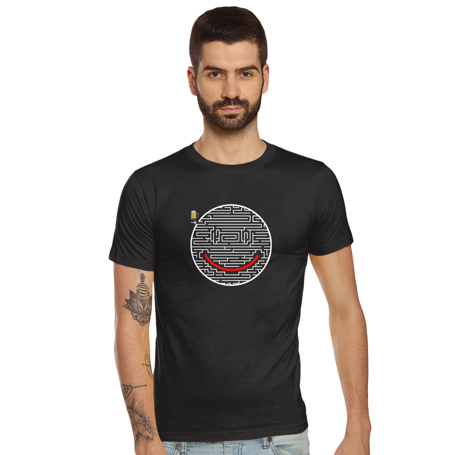 TantraJigsaw Smile Black - Men Round Neck Printed Tshirt