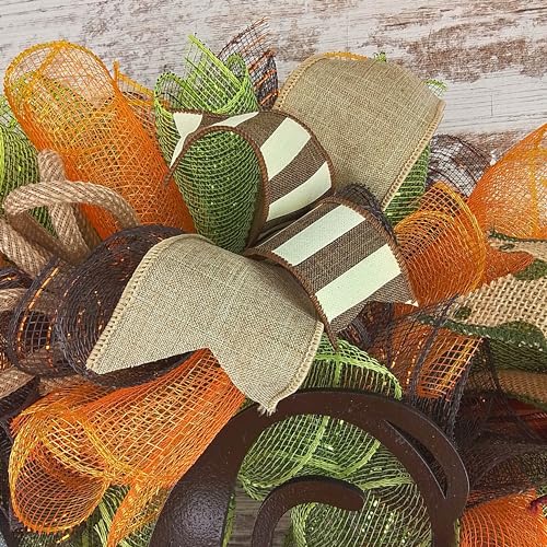Yellow Welcome Fall Thanksgiving Autumn Door Wreath - Burlap Green Brown Orange White : F1 - Image 10