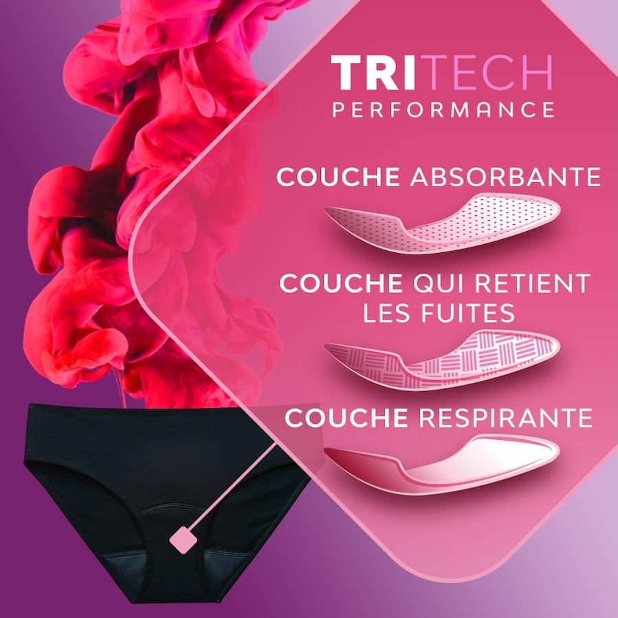 Nana Culotte Menstruelle Lavable Coton Bio - Flux Abondant - Noir - Coupe Hipster - M x3
