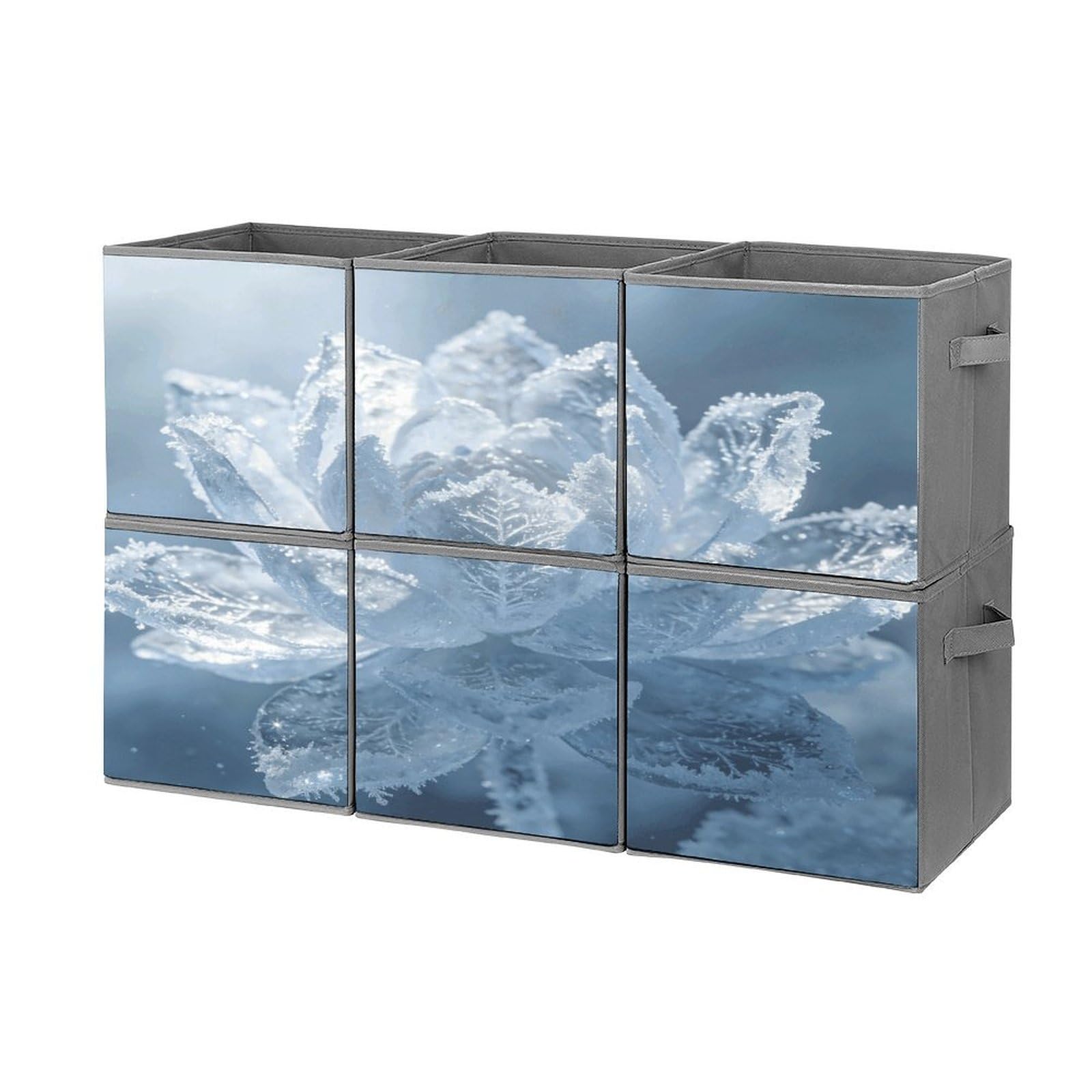 Fodpand Style Ice Lotus Cube Bins With Double Handles,Set Of 6 Cube Organizer, Stackable And Foldable Storage Bins For Organization, Closet, Shelves, Offices