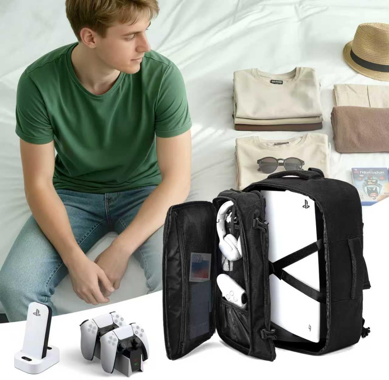 Carrying Case for PS5, Protective Travel Backpack Fits for Playstation 5 Console, Headset, 15.6" Laptop, More Game Discs and Gaming Accessories, Black - Image 6