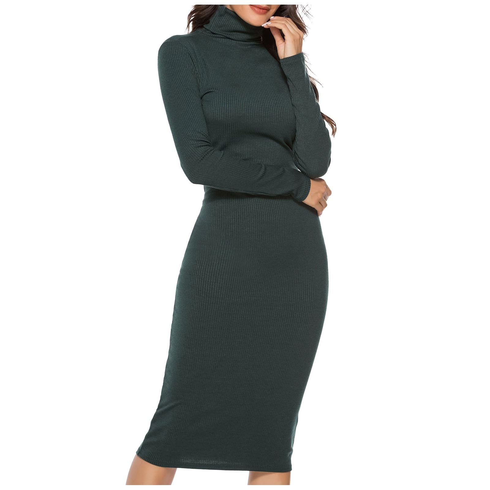 Vestido Tipo Suéter Ajustado De Manga Larga con Cuello Alto Y Punto Acanalado for Mujer