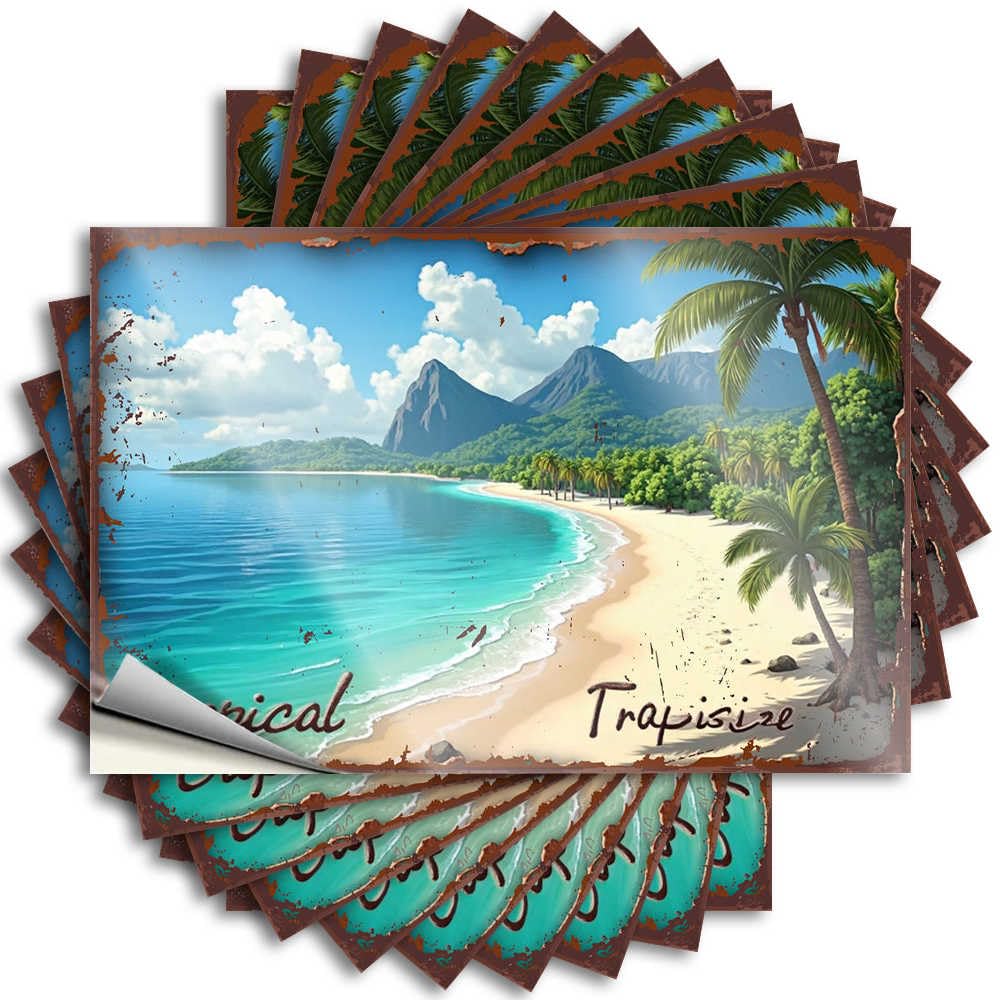 Tattoos Man Cave Accessories Vinyl Sticker | Beach Paradise: Tropical Trapizize Scenic View Tiny for Gamer Use(12X18CM)