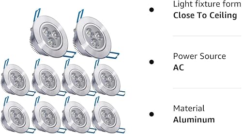 Miniatura 7 de Pocketman Paquete de 10 lámparas LED de techo de 110 V, 3 W, lámpara de foco blanco frío, lámpara empotrada, con controlador LED