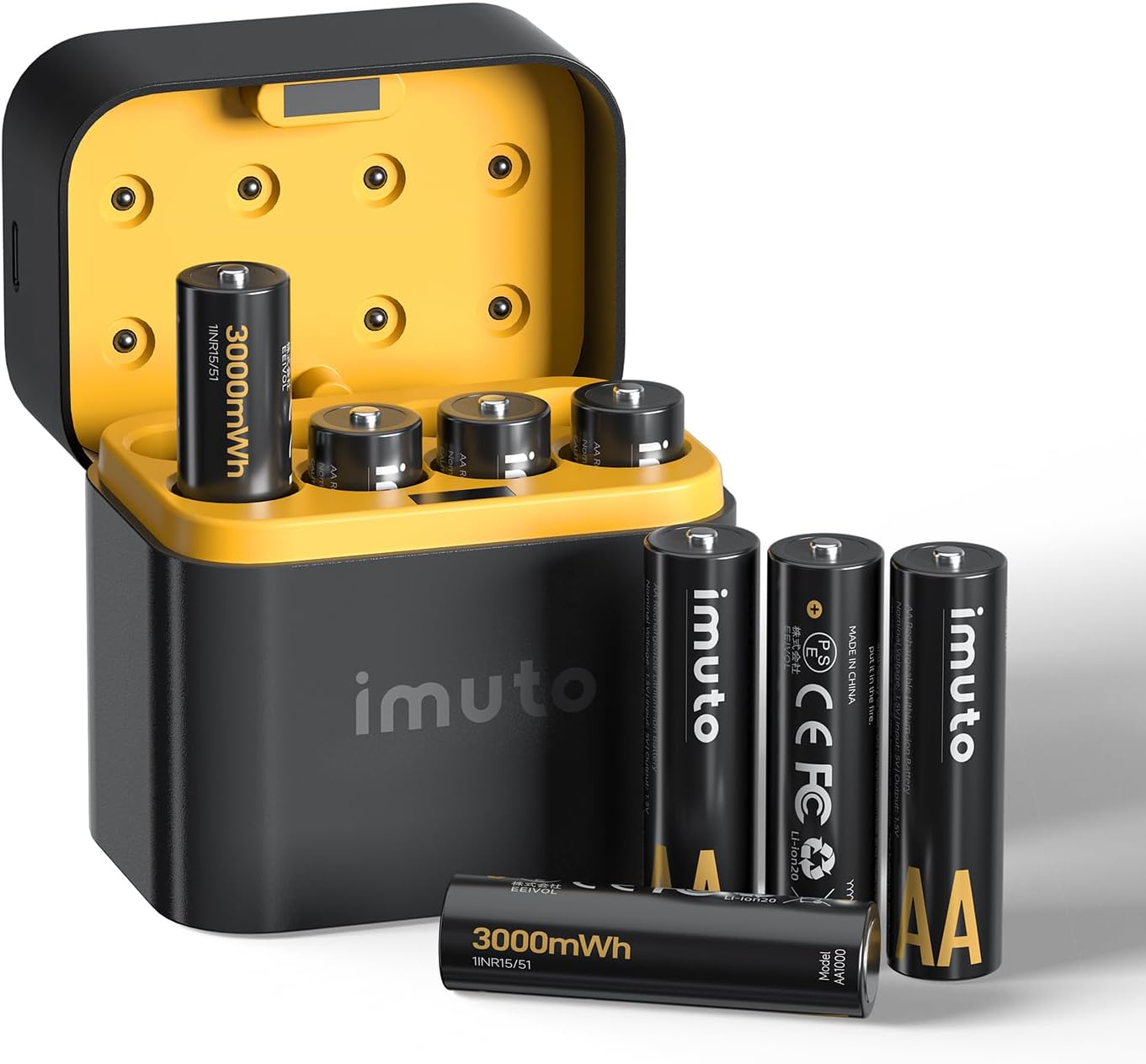 Rechargeable aa Batteries with Charger, 3000mWh aa Lithium Batteries 8 Pack, 8 Slot Storage Box Style Lithium aa Battery Charger, 1.5V 2A Output, 1600+ Cycle Life, 2.5H Fast Charging