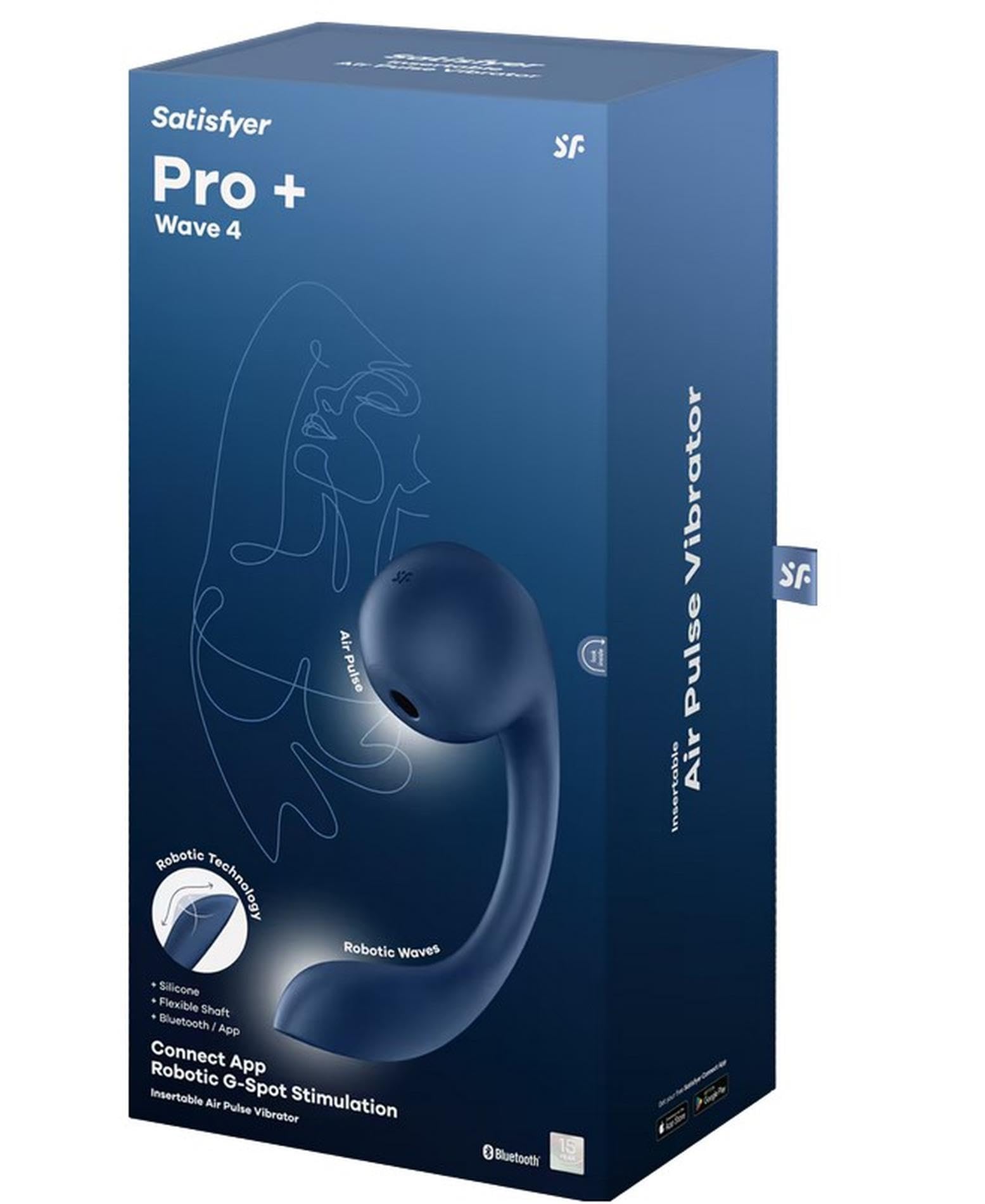 Satisfyer Pro+ Wave 4 Connect App | 23 cm | 2 in 1: vibratore Air Pulse e per il punto G | Tecnologia robotica | Ricaricabile | Impermeabile (IPX7) | Silicone delicato sulla pelle