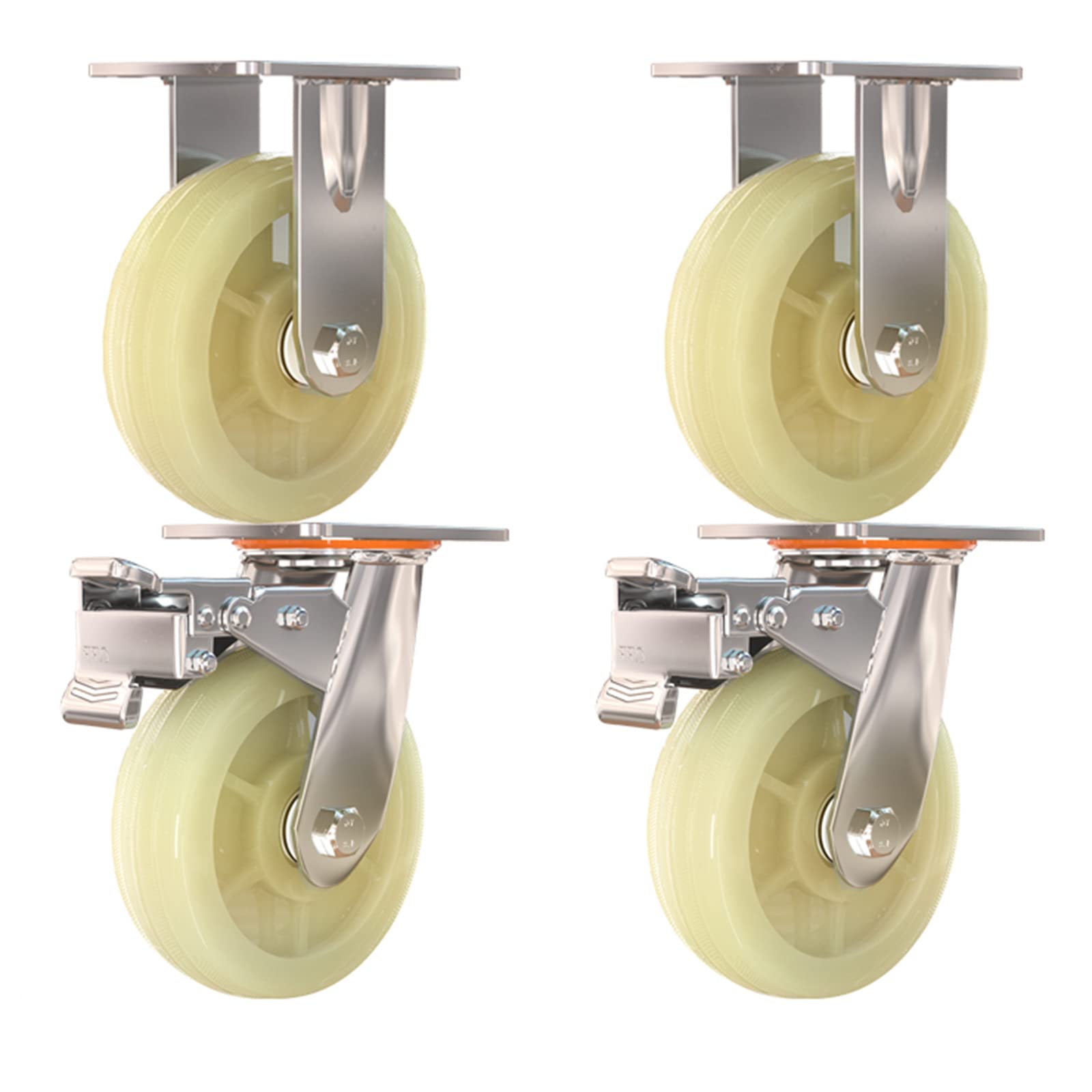 GYRAZXS Heavy-Duty Cs 4 Industrial Transport Wheels 6-Inch Nylon Furniture Rollers Quiet Portable Replacement Wheels with Brake 45mm Wide Trolley Cs