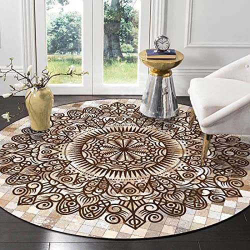 makeups1 Alfombra Redonda, Suave, Grande, Antideslizante, Lavable, para habitación de los niños, salón, Camel Marrón Vintage Floral Estilo Étnico,ø 120 cm