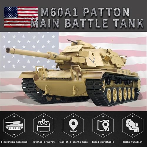 Miniatura 2 de EVAR Tanque RC 116 que dispara, modelo de tanque de batalla principal estadounidense M60A1 con efecto de sonidohumo, juguete de tanque de control