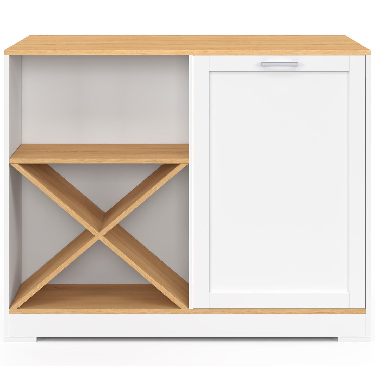 IDMarket - Isla de mesa Vito de 113 cm con estante para botellas de madera blanca y tablero en imitación de madera de haya