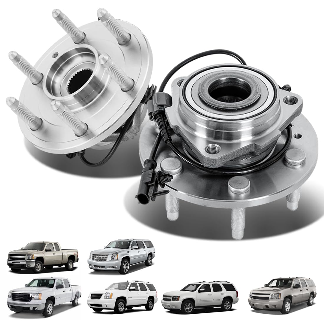 515096 Front Wheel Hub and Bearing Assembly 6-Lug FIT 2007-2014 Escalade Tahoe Suburban Yukon, FIT 2007-2013 Silverado Sierra 1500 4WD AWD, 33 Teeth