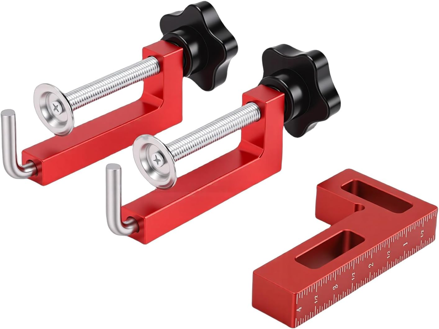 Zunate Woodworking Corner Clamps Set, 90 Degree Aluminum Position Square with Adjustable Red C Clamps for Frames, Cabinets, Drawers, and Furniture