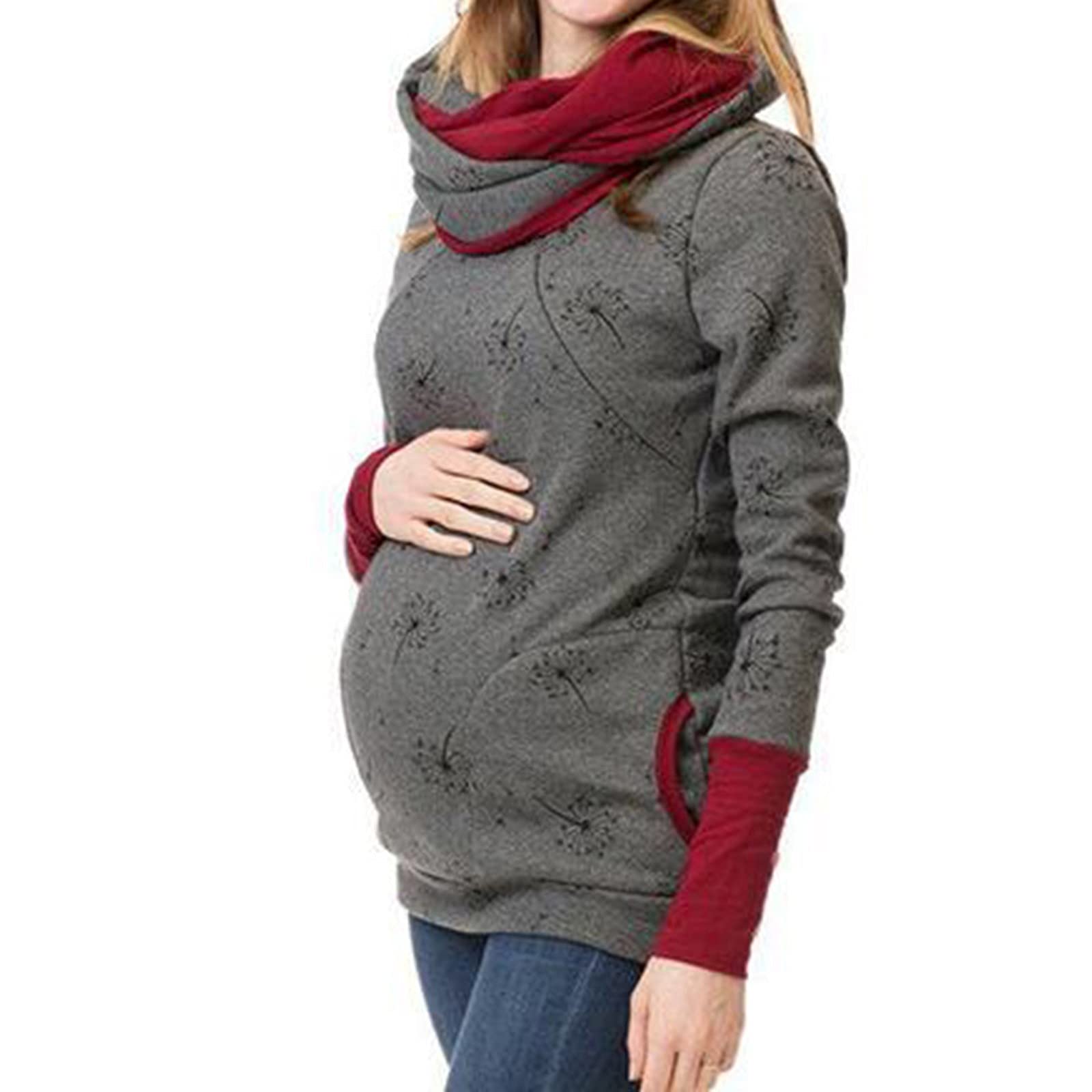 Hoodie Damen Umstands Langarm Sweatershirt Jack Stillpullover Winter Warm Löwenzahn Drucken Zweilagiges Sweatshirt Mit Taschen Für Schwangerschaft Basic Umstandsmode (,)