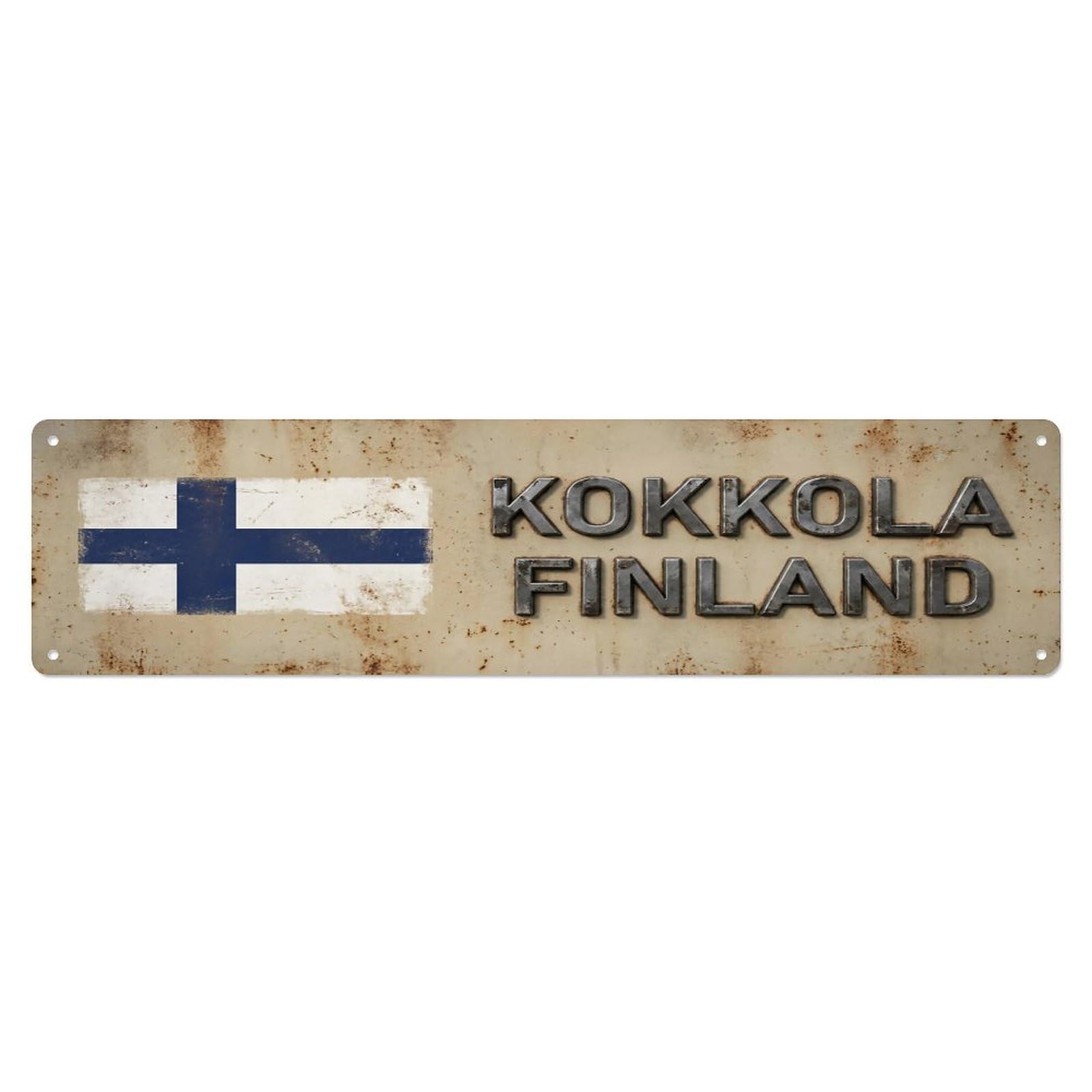 Vintage Kokkola Finland Flag Decor Rustic Travel Metal Tin Sign