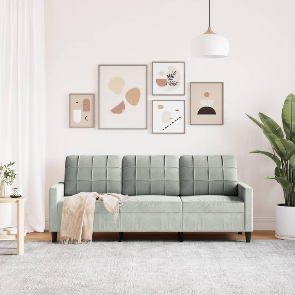 Sofá de 3 plazas Terciopelo Gris Claro 180 cm, sofá de Terciopelo,sofá para 3 Personas