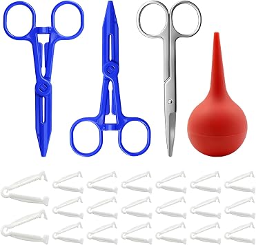 Complete Animal Birth Kit for Newborns - Essential Supplies | 20 clamps, curved scissors, hemostat, bulb syringe. Clear airways, seal cords. Puppies, kittens, lambs, goats, piglets.