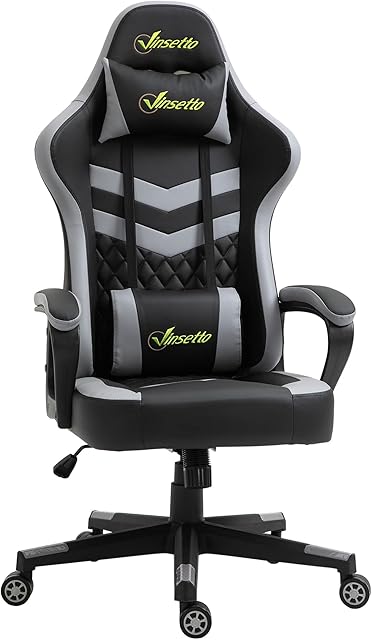 Vinsetto Racing Gaming Chair with Lumbar Support, Headrest, Swivel Wheel, PVC Leather Gamer Desk Chair for Home Office, Black Grey