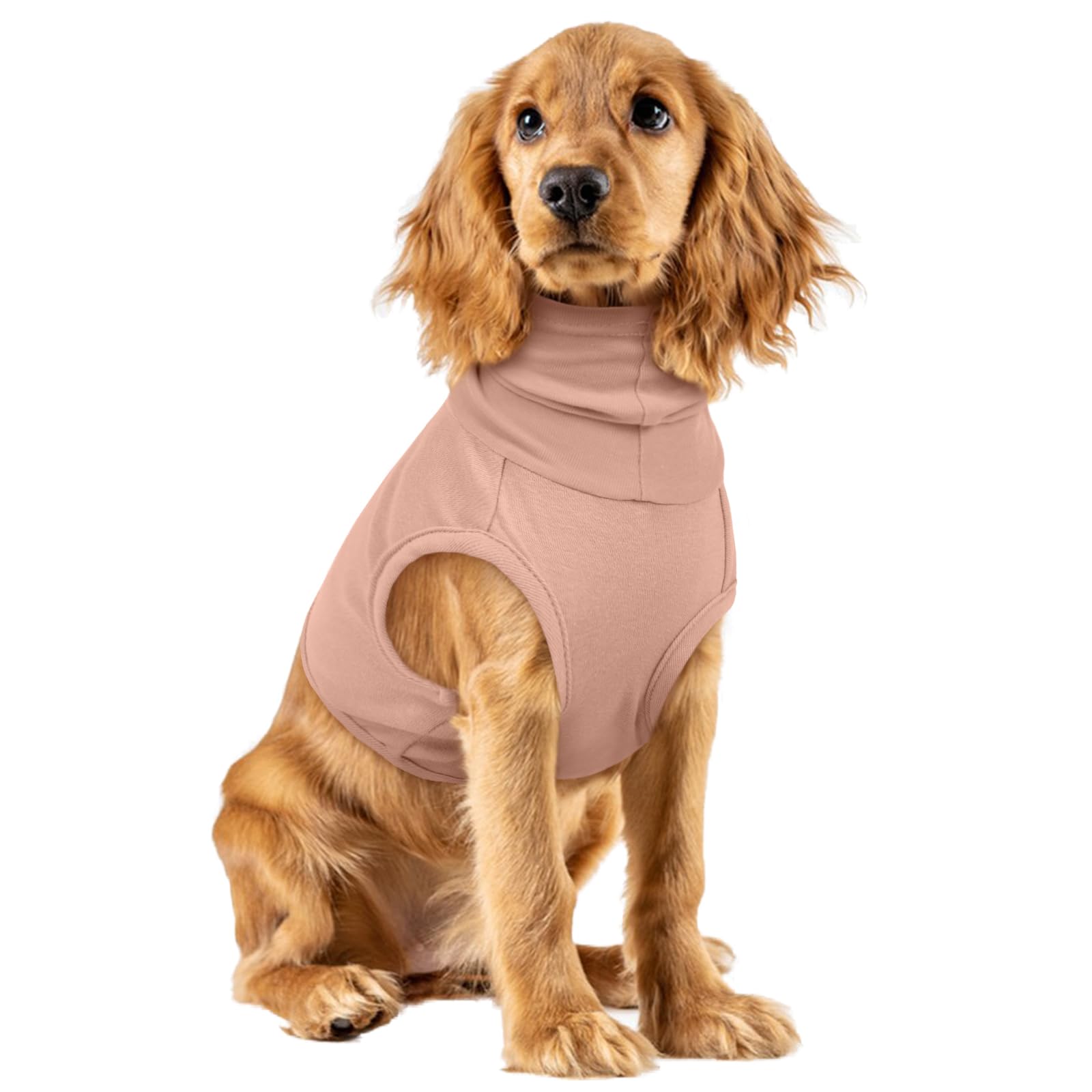 PUMYPOREITY Dog Recovery Suit & Ear Wrap for Wounds & Surgery, Dog Firework Calming Hood (Flesh Pink, XL)