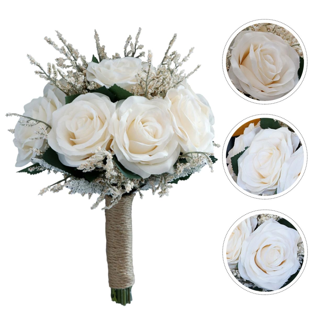 Künstlicher Rosenstrauß Weiß aus Seidenstoff Langlebiges Hochzeitsbouquet für Abschlussfeier und Wohnraumdekoration Realistische Imitationsrosen als Brautstrauß