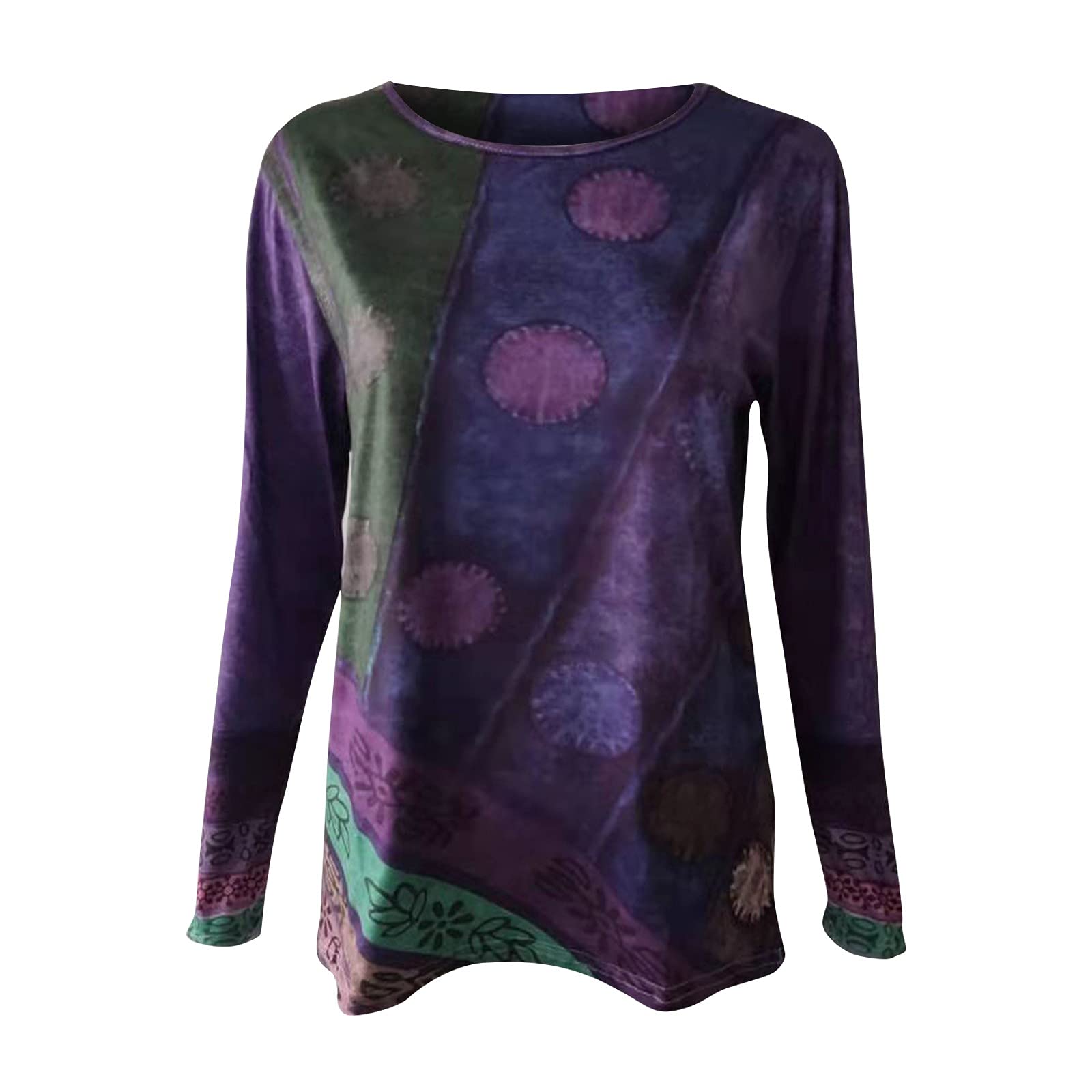 Top a tunica da donna, vestibilità ampia, vestiti eleganti per leggings camicie autunnali a maniche lunghe girocollo pullover camicette, Da-viola, Medium