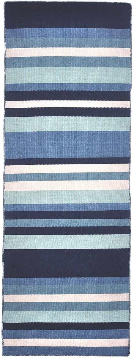 BLACK FOREST DECOR Carlsbad Aqua Stripes Indoor/Outdoor Rug - 8 x 10, Hand Woven, 8' x 10'