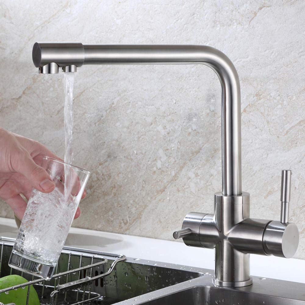 3-Wege-wasserfilter, küchenarmatur, trinkwasser, Edelstahl, heiß und kalt, 360°-drehung, Filtration, küchenspüle, wasserhähne, gebürstet