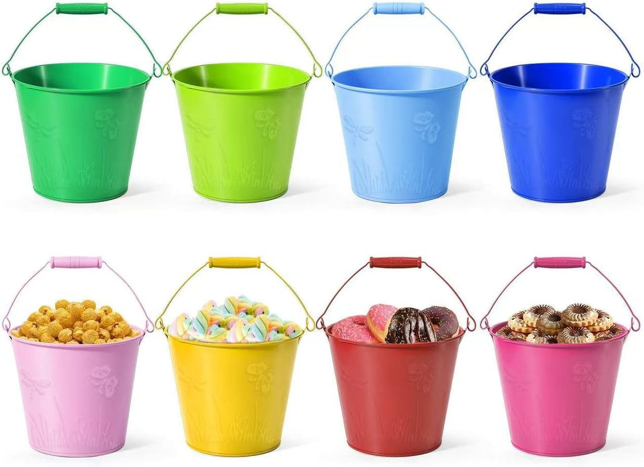 6" x 7" Metal Bucket with Handle, Decorative Metal Planter Container Pail for Crafts Gardening Classroom Crafts Party Favors Bar & Table Decorations Christmas Easter Weddings Birthdays, 8Pack