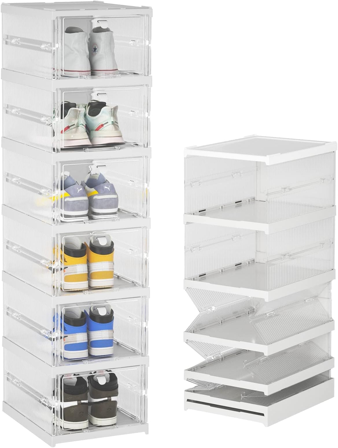 COOLBABY Shoe Storage Foldable Organizer box Sneaker Collapsible bins Stackable Totes Container for Organizing Flodable (6 Layers)