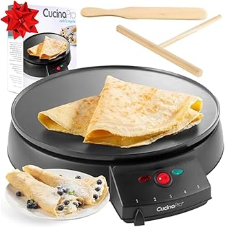 12" Griddle & Crepe Maker, Non-Stick Electric Crepe Pan w Batter Spreader & Recipe Guide- Dual Use Hot Plate for Morning Blintzes Eggs Pancakes- Portable, Adjustable Temp Settings- Valentines Day Gift