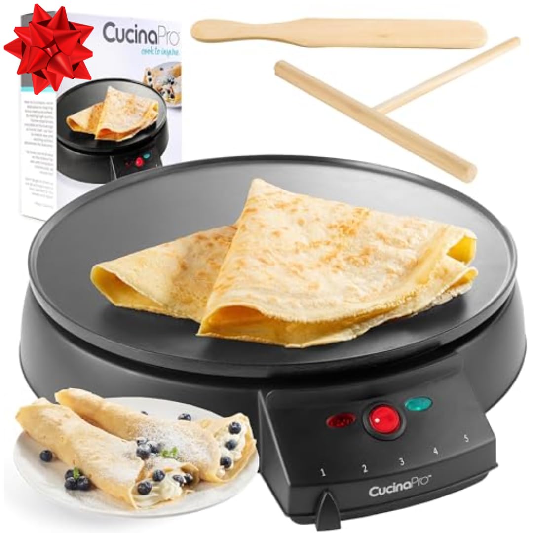 Crepe Maker and Non-Stick 12" Griddle- Electric Crepe Pan with Spreader and Recipe Guide
