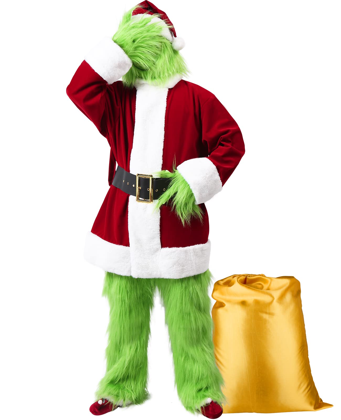 Green Costume Adult 8PCS Santa Costume Adult Halloween Christmas Santa Claus Costume for Men Santa Suit