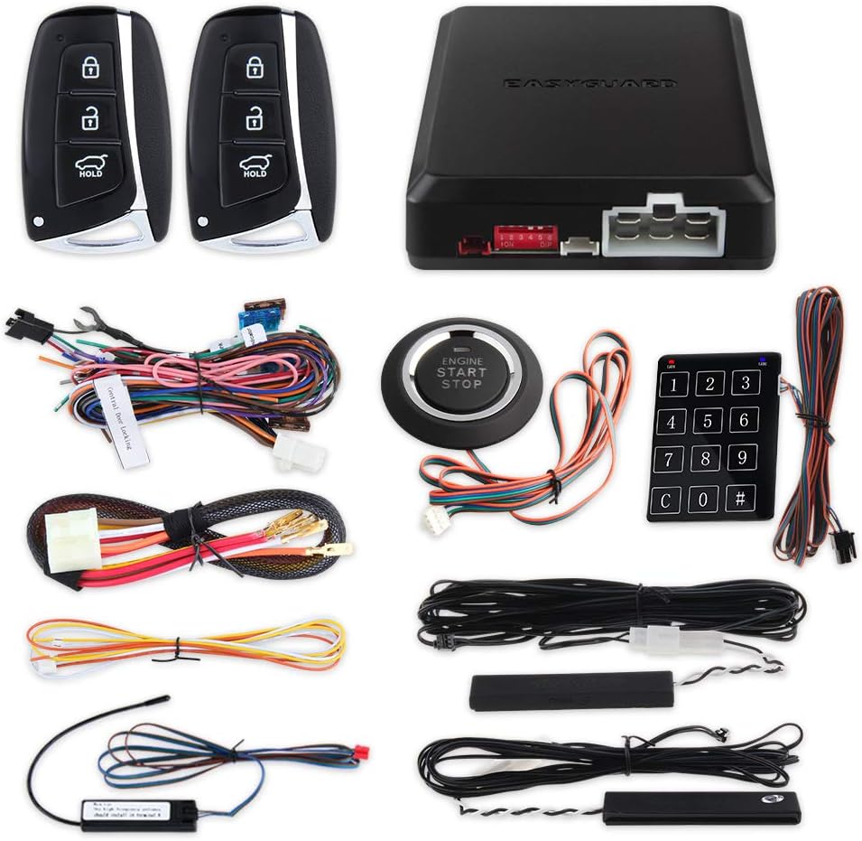 EC002-HY rolling code PKE car alarm system with Passive keyless entry remote engine start push start NFC entry