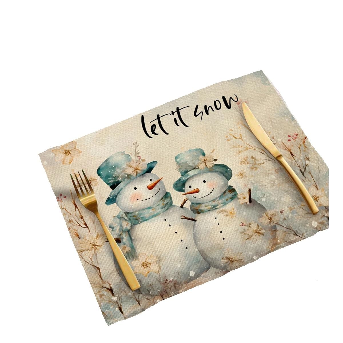 4Pcs Winter Christmas Placemats 45x30cm Elk Snowman Print Place Mats Linen Non Slip Heat Resistant Decoration Dining Table(BJT-250720000494,4Pcs-30X45cm(12X18in)