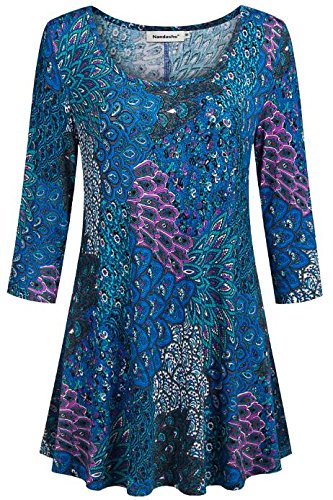 Image of Nandashe Womens 3 /4 Sleeves Floral Tunic Shirts Summer Casual Dressy Blouse Tops