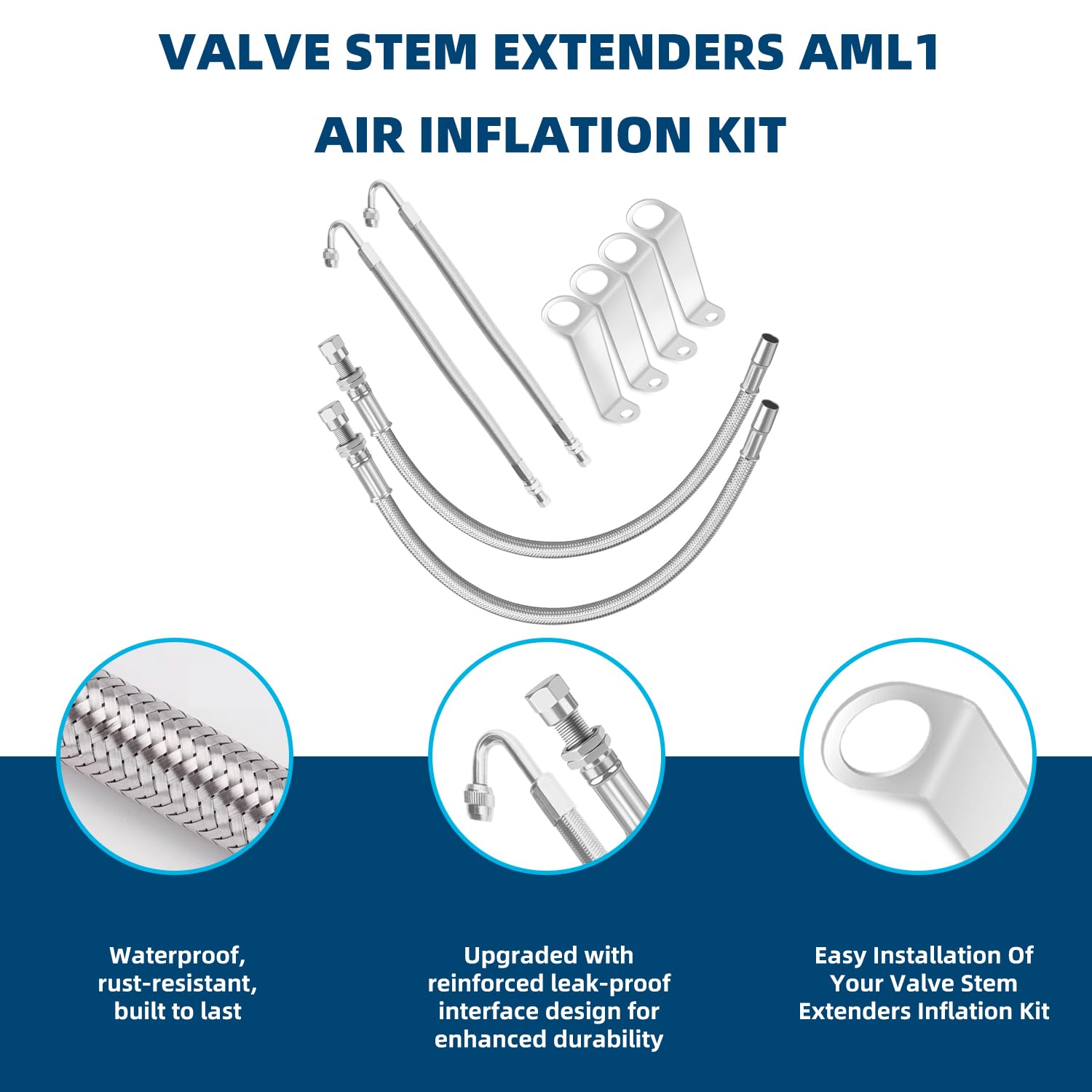 Kit de inflado de Aire de neumáticos Dobles, extensión de válvula de neumático, Extensores de vástago de válvula, extensión de vástago de válvula, fácil conexión a válvulas y Equipos de neumáticos y