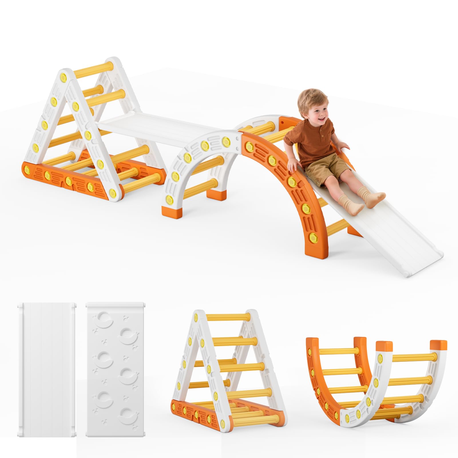 Warmiehomy 3-in-1 Toddler Climbing Frame with Triangle Ladder, Arch & Slide, Outdoor Indoor Plastic Climbing Toy for Kids 1-3, Kids Playground Play Gym, Montessori Activity Toy Gift for Children