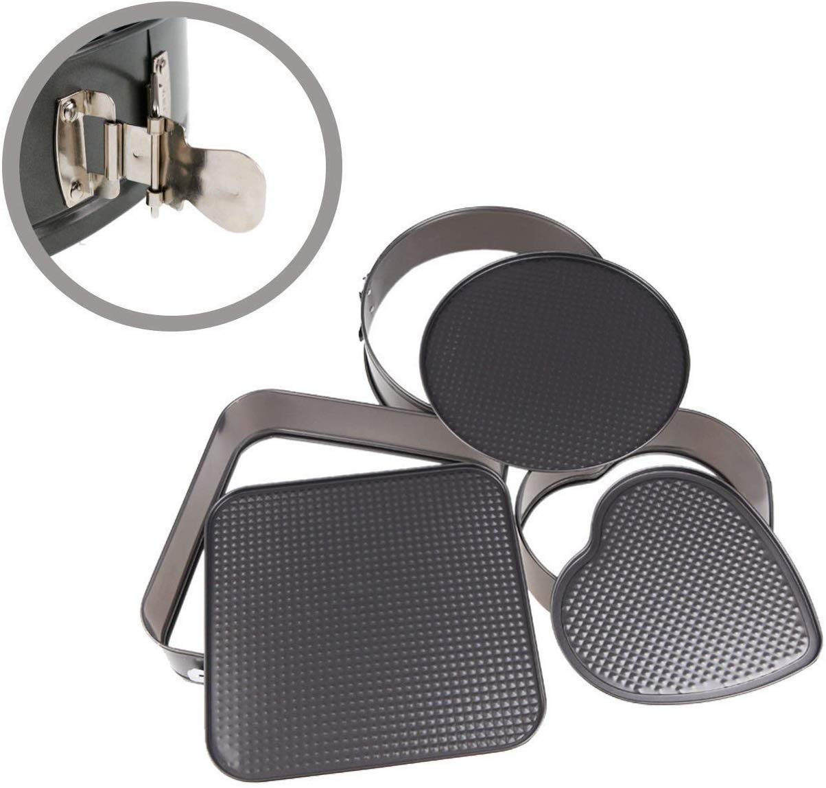 MSA Buy Heart, Round and Square Shaped Springform Non Stick Baking Pan (Black) – Set of 3