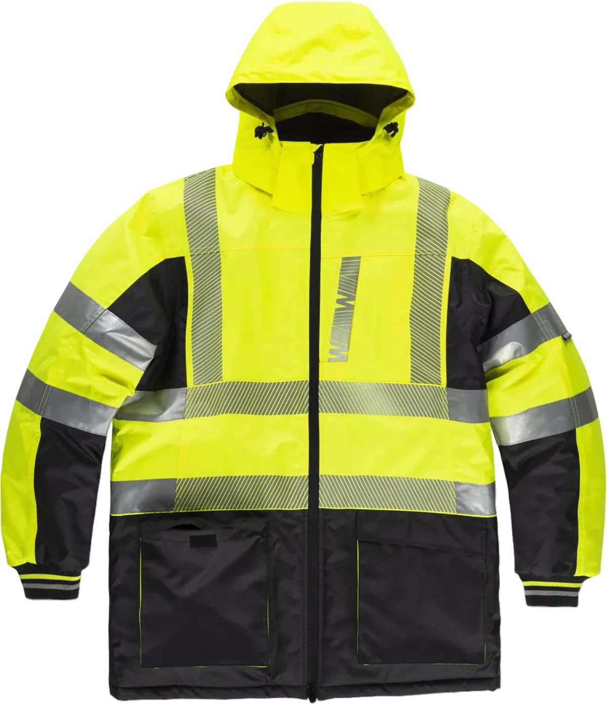 WORKTEAM Parka Alta Visibilidad Impermeable con Acolchado Térmico, Reflectantes Segmentadas, Capucha Desmontable y Forro Polar, Ropa Laboral Seguridad Clase 2