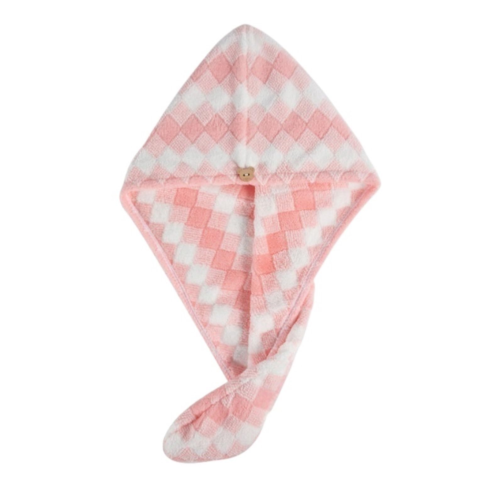 SUODEBYY Hair Towel 1pcs Women Coral Fleece Shower Hair Towel Wrap Drying Turban Printed Bathroom Quick-dry Soft Absorption Head Cap(Pink)