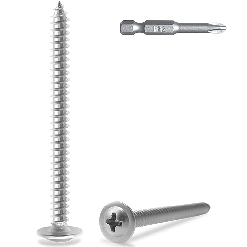 Miniatura 31 de Tornillos autorroscantes de acero inoxidable 410 #8 x 1/2 pulgada para metal, plástico y madera, cabeza de armadura modificada Phillips Drive